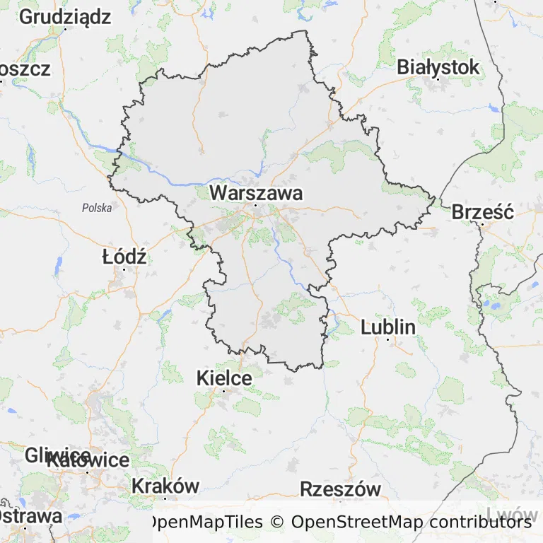 Mapa z zaznaczonym województwem mazowieckim