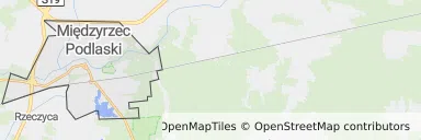 Mapa z zaznaczonym Międzyrzecu Podlaskim