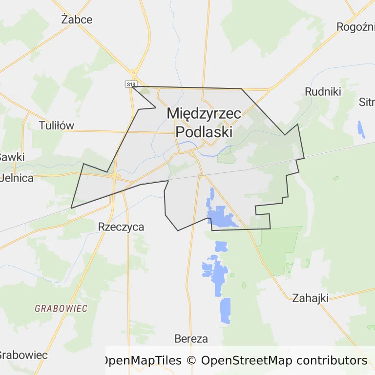 Mapa z zaznaczonym Międzyrzecu Podlaskim