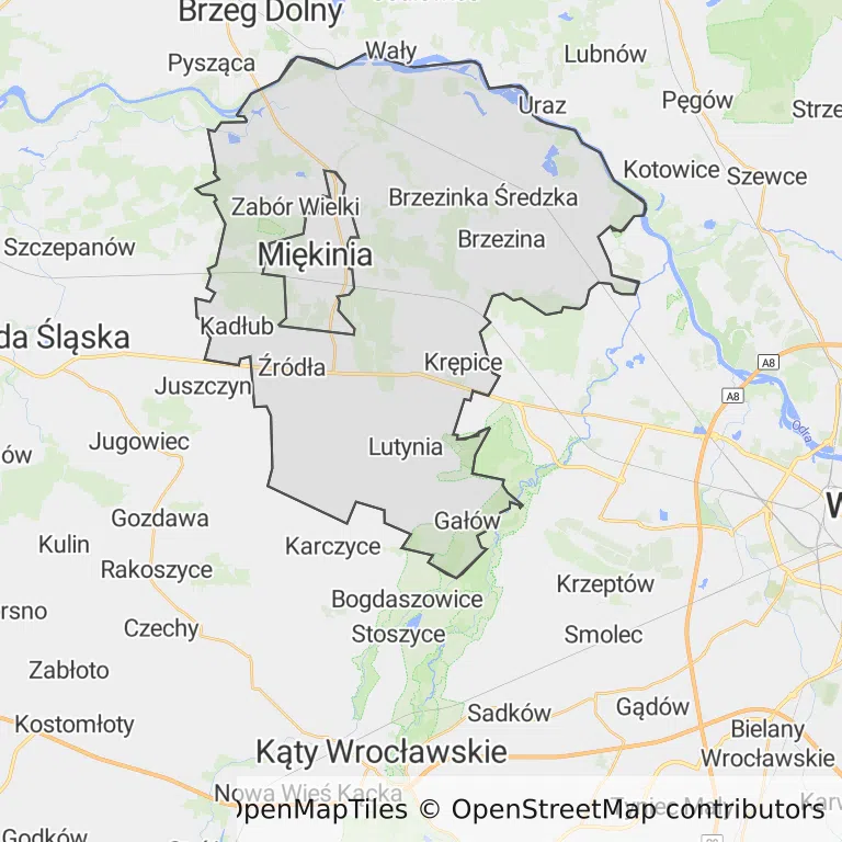 Mapa z zaznaczoną Miękini