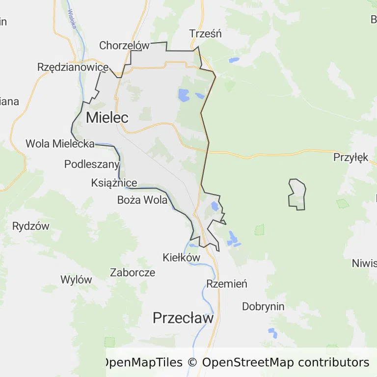 Mapa z zaznaczonym Mielcu