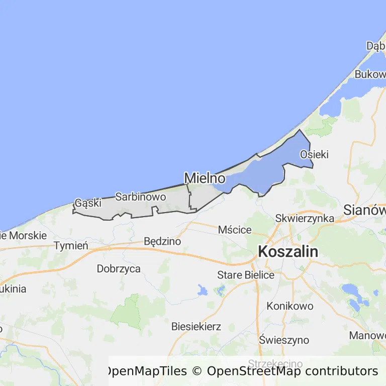 Mapa z zaznaczonym Mielnem