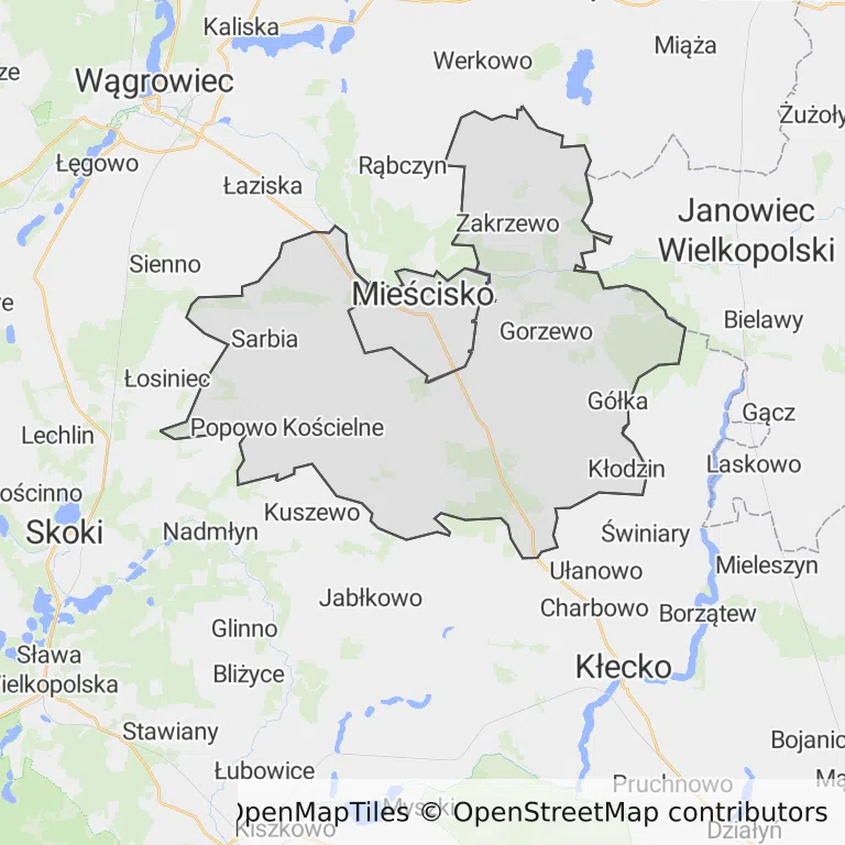 Mapa z zaznaczonym Mieściskiem