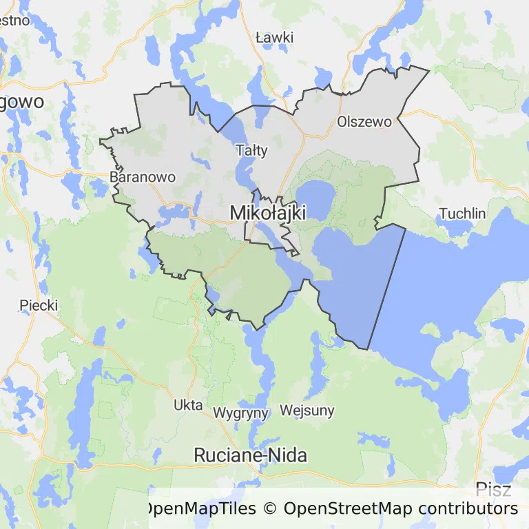 Mapa z zaznaczonym Mikołajkami