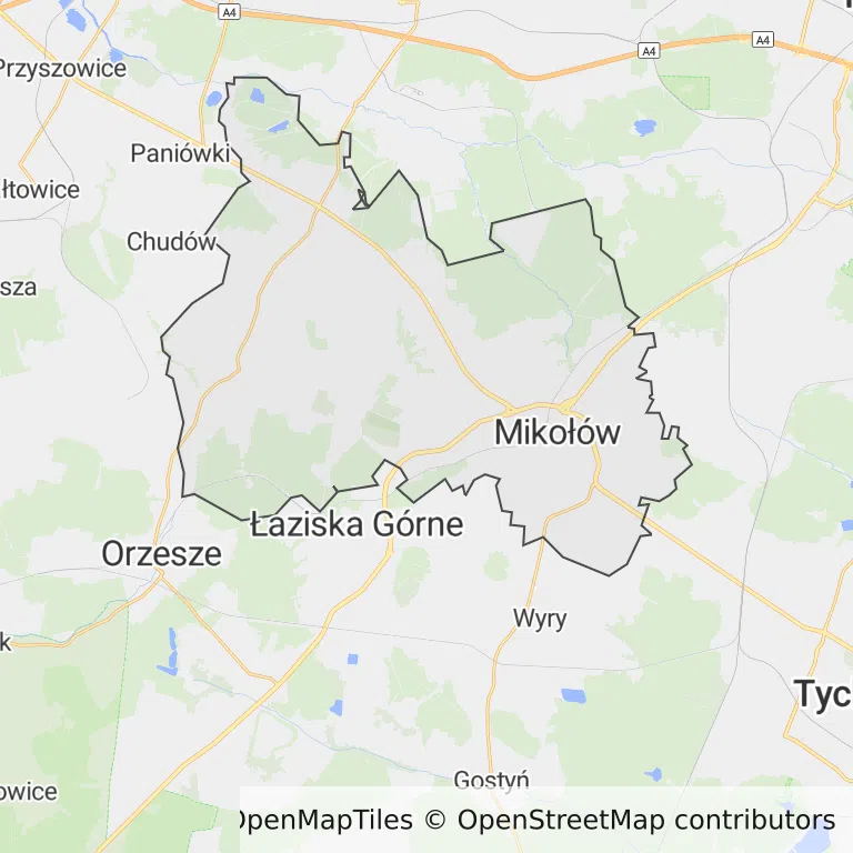 Mapa z zaznaczonym Mikołowem
