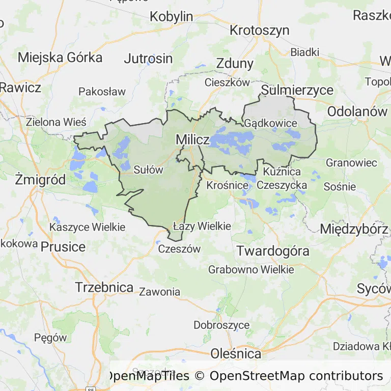 Mapa z zaznaczonym Miliczem