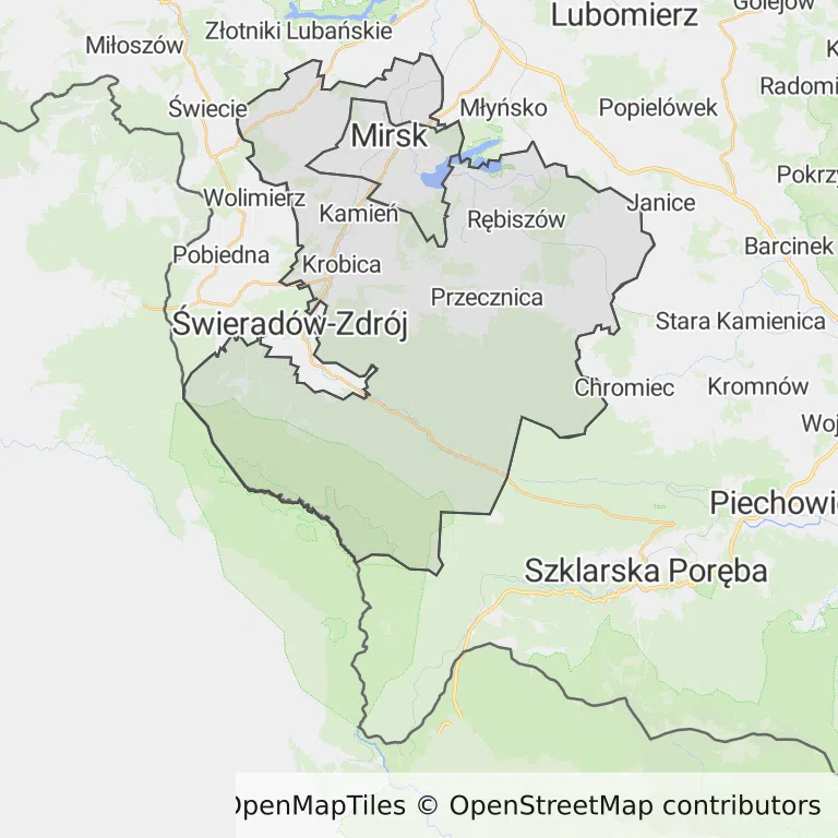 Mapa z zaznaczonym Mirskiem
