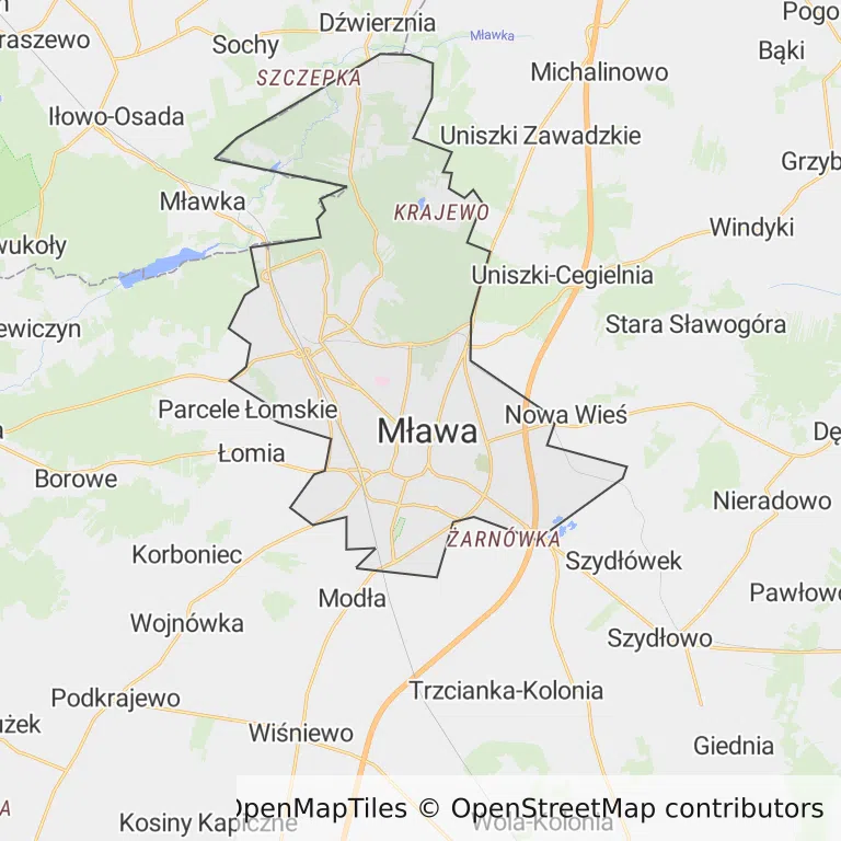 Mapa z zaznaczoną Mławem