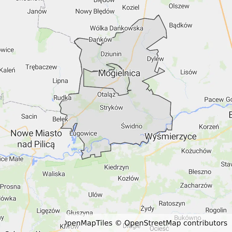 Mapa z zaznaczonym Mogielnicy