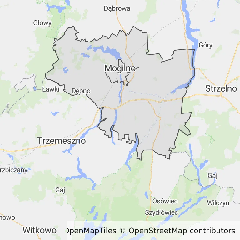 Mapa z zaznaczonym Mogilnem