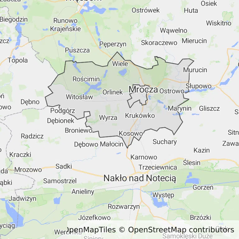 Mapa z zaznaczoną Mroczy