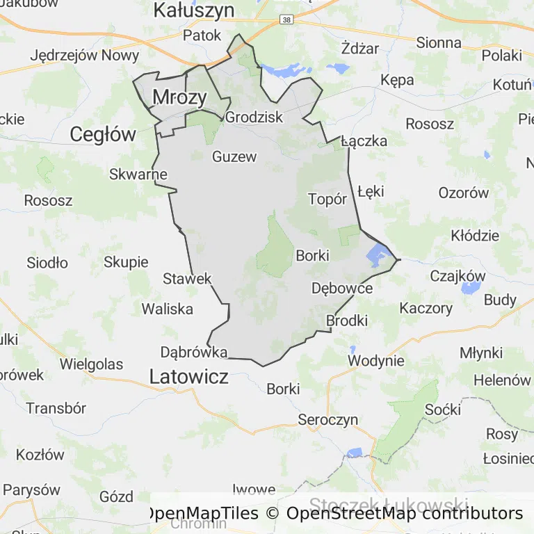 Mapa z zaznaczonym Mrozami