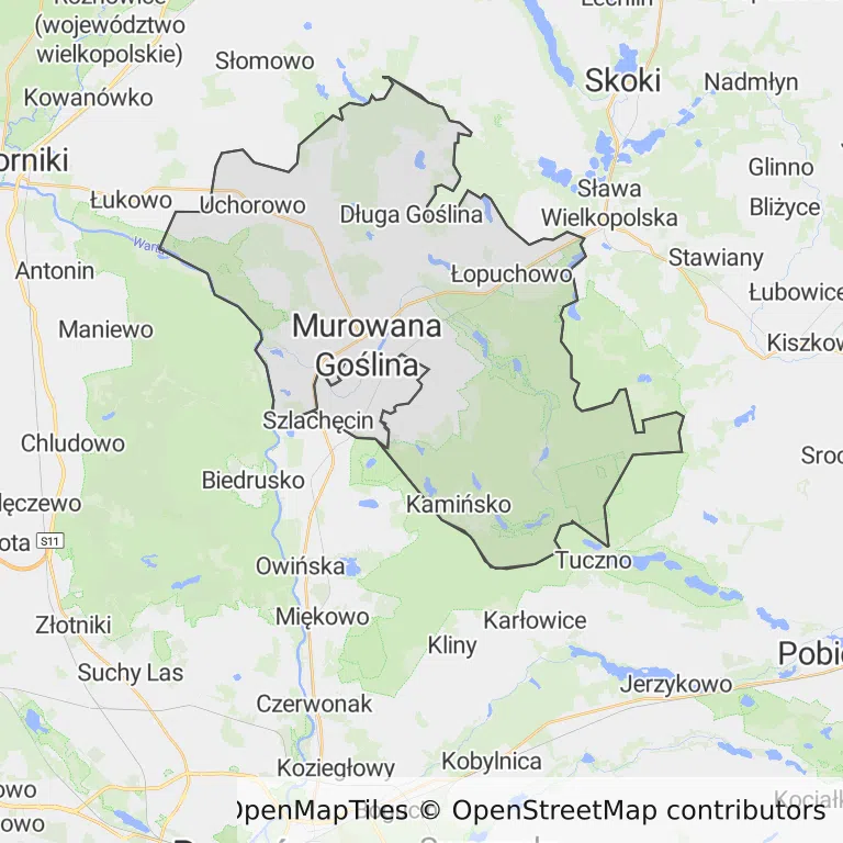 Mapa z zaznaczoną Murowanej Goślinem