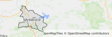 Mapa z zaznaczonymi Myślenicami