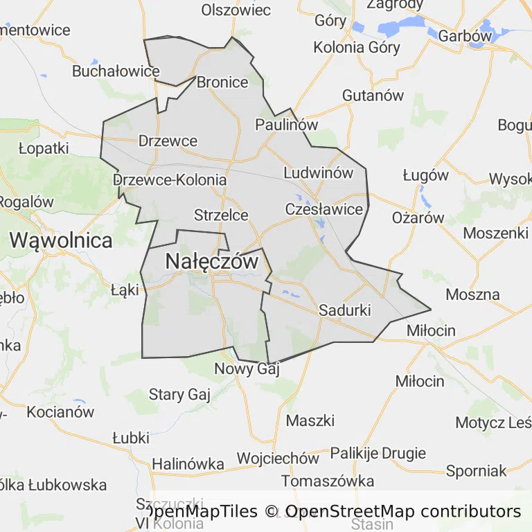 Mapa z zaznaczonym Nałęczowem