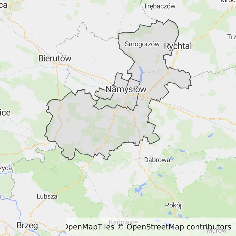 Mapa z zaznaczonym Namysłowem