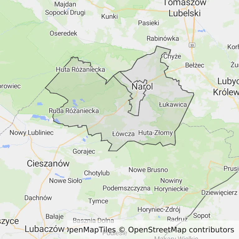 Mapa z zaznaczonym Narolu