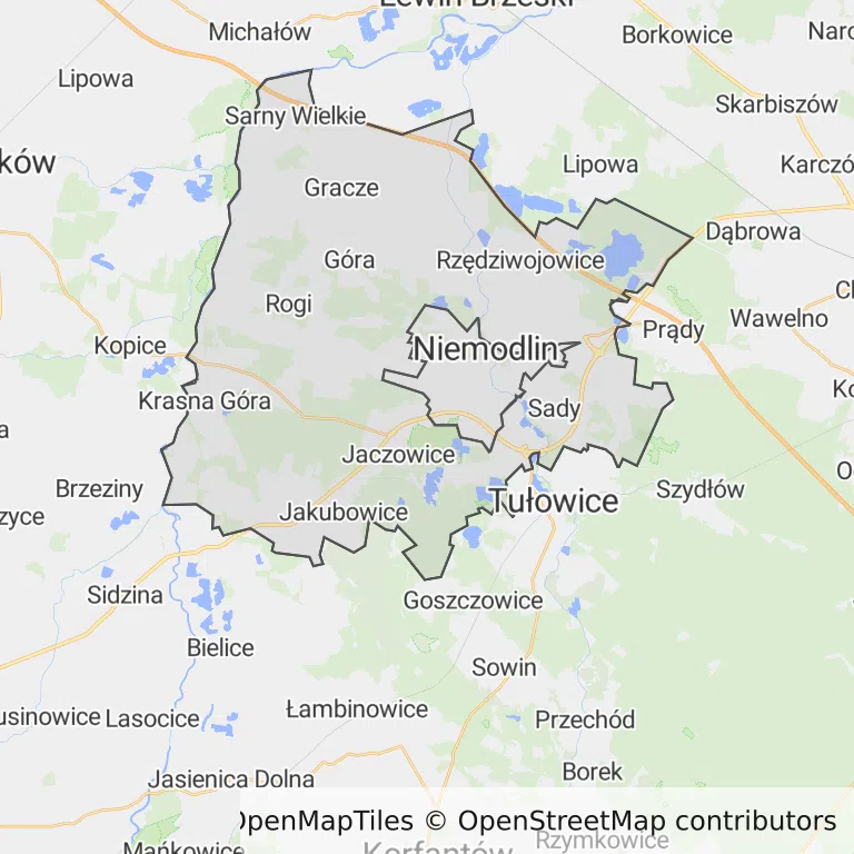 Mapa z zaznaczonym Niemodlinem