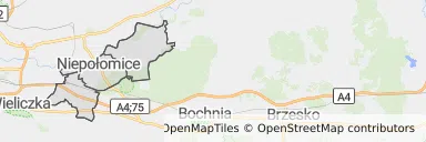 Mapa z zaznaczonymi Niepołomicami