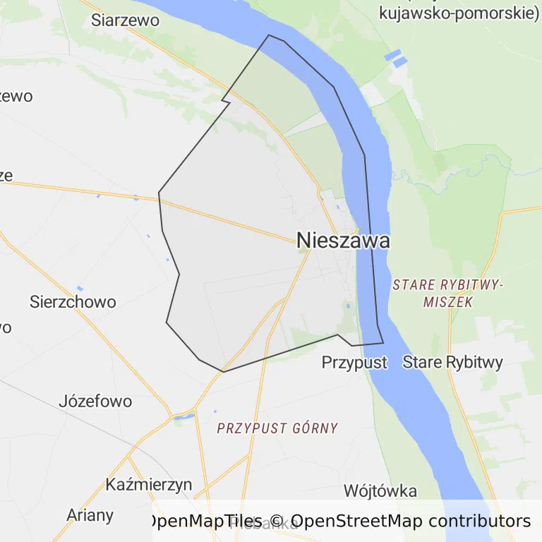 Mapa z zaznaczoną Nieszawem