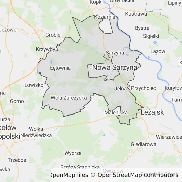 Mapa z zaznaczoną Nowej Sarzynem