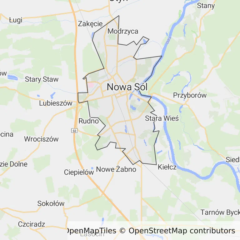 Mapa z zaznaczonym Nowej Soli