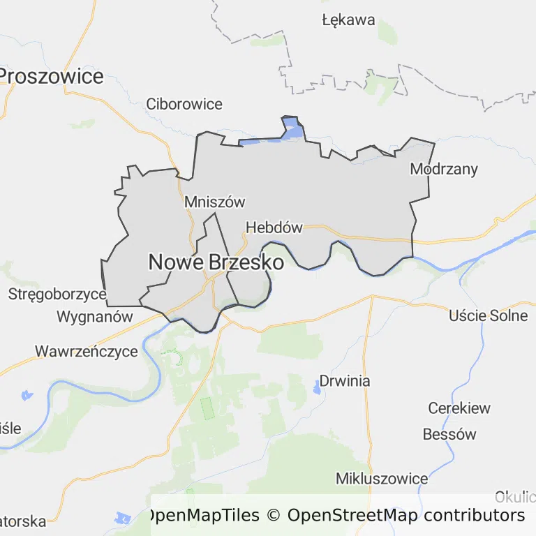 Mapa z zaznaczonym Nowym Brzeskiem