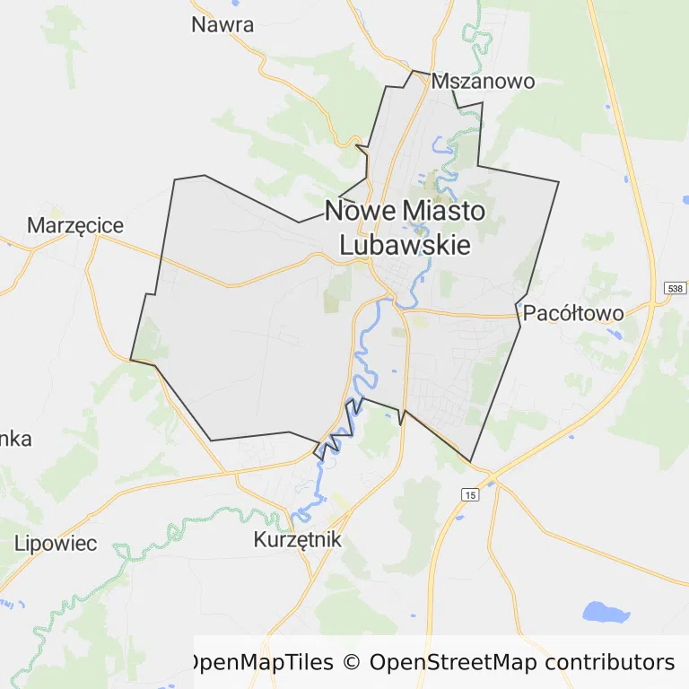 Mapa z zaznaczonym Nowym Mieście Lubawskim