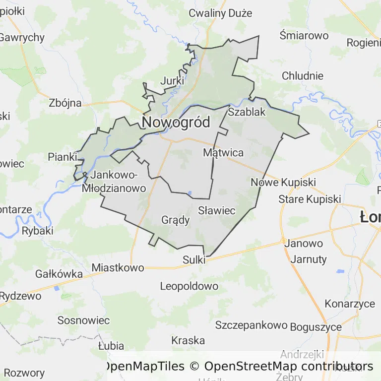 Mapa z zaznaczonym Nowogrodzem