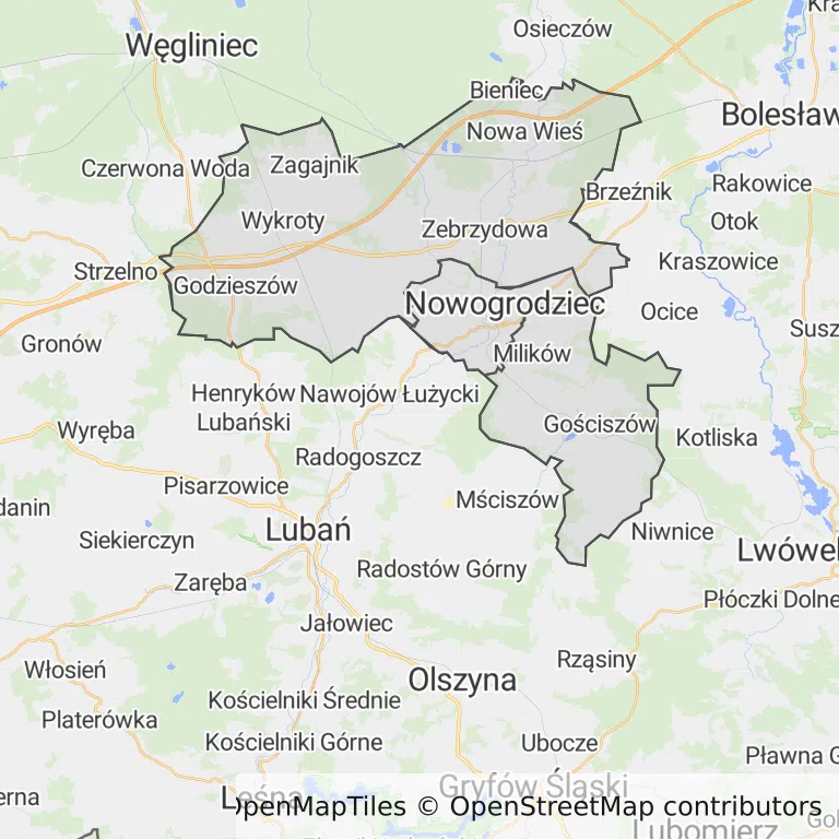 Mapa z zaznaczonym Nowogrodźcu