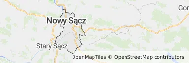 Mapa z zaznaczonym Nowym Sączem