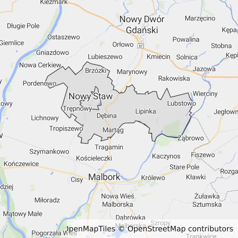 Mapa z zaznaczonym Nowym Stawem