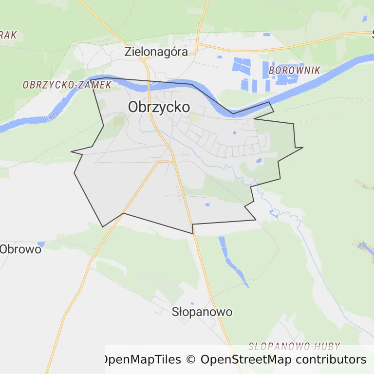 Mapa z zaznaczonym Obrzyckiem