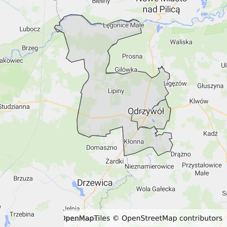 Mapa z zaznaczonym Odrzywole