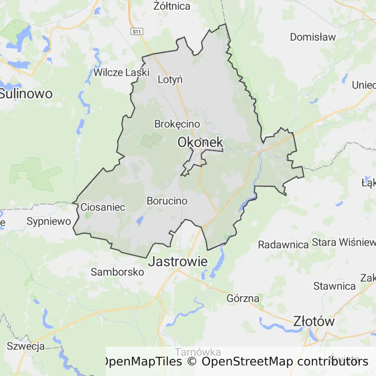 Mapa z zaznaczonym Okonkiem
