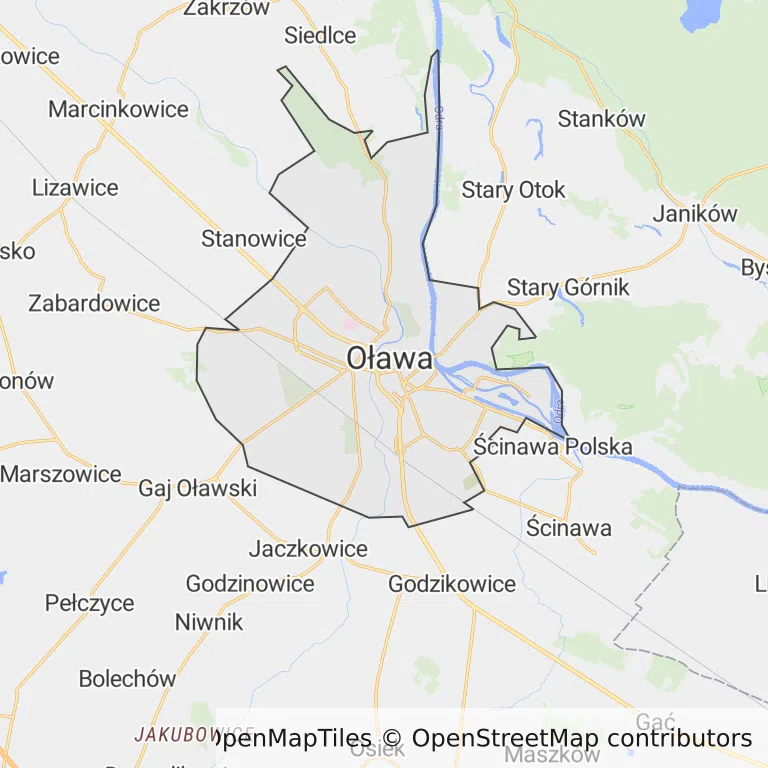 Mapa z zaznaczoną Oławem