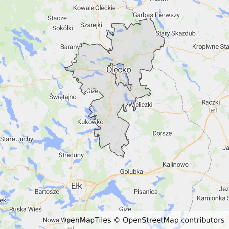 Mapa z zaznaczonym Oleckiem