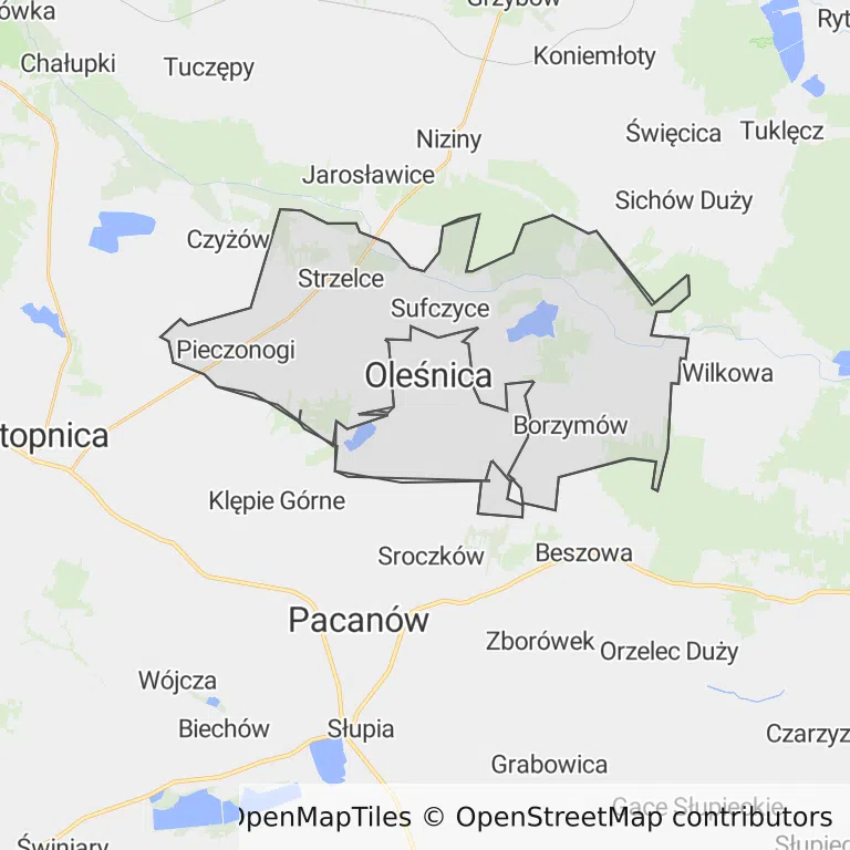 Mapa z zaznaczonym Oleśnicy