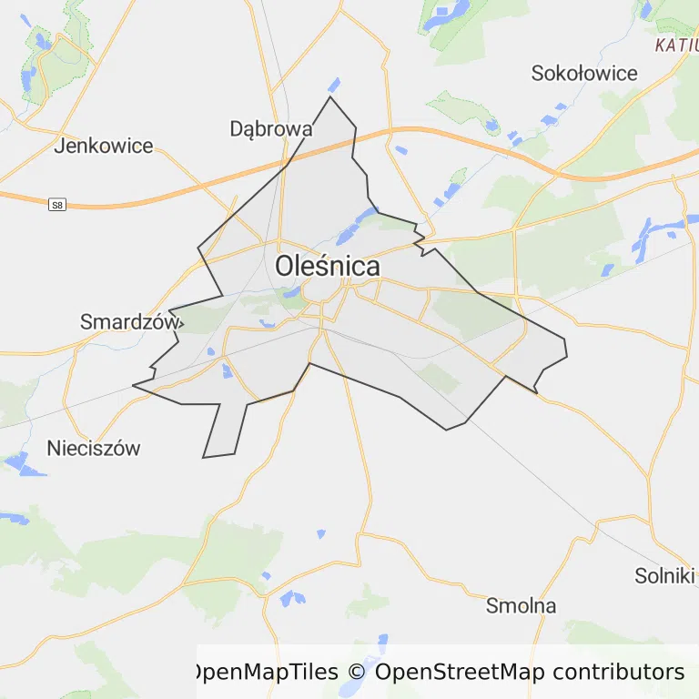 Mapa z zaznaczonym Oleśnicy