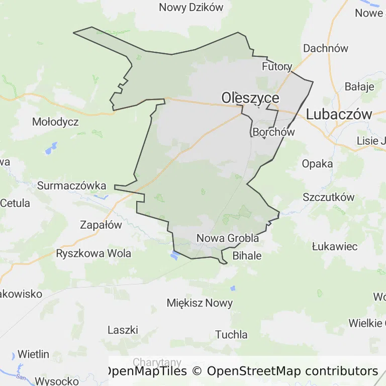 Mapa z zaznaczonymi Oleszycami