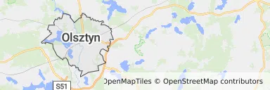 Mapa z zaznaczonym Olsztynem