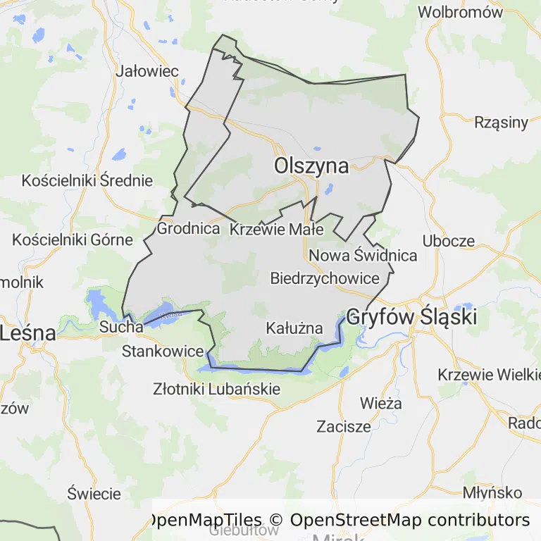Mapa z zaznaczoną Olszynem