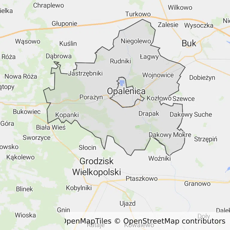 Mapa z zaznaczonym Opalenicy