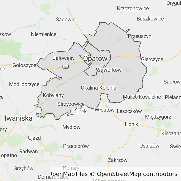 Mapa z zaznaczonym Opatowem