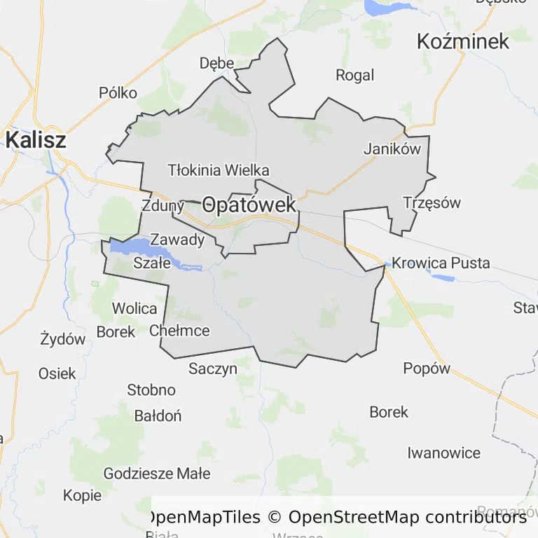 Mapa z zaznaczonym Opatówkiem