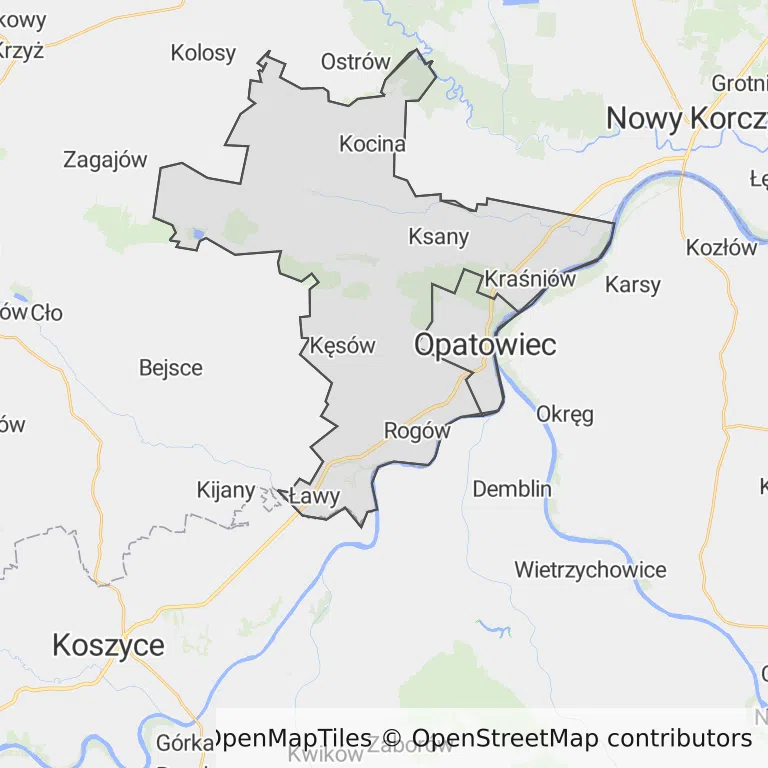 Mapa z zaznaczonym Opatowcu