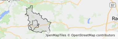 Mapa z zaznaczonym Opocznem