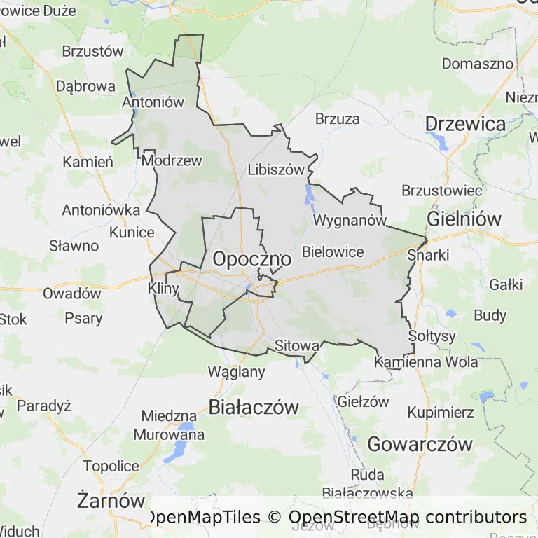 Mapa z zaznaczonym Opocznem