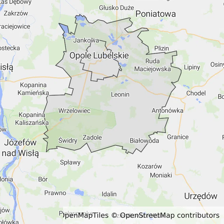 Mapa z zaznaczonym Opolu Lubelskim