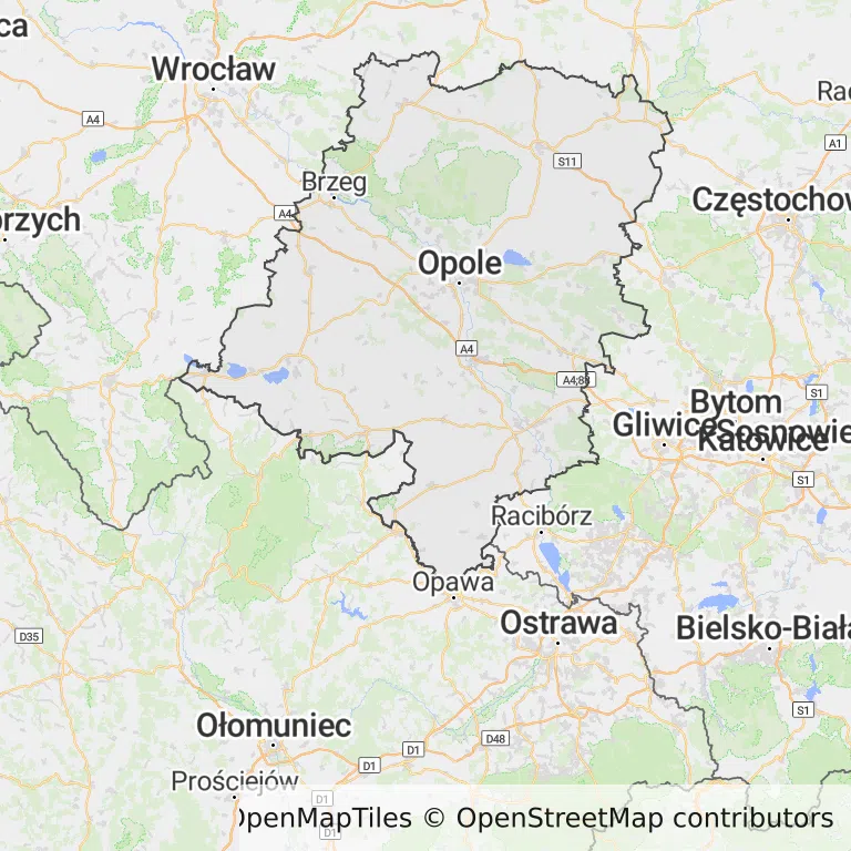 Mapa z zaznaczonym województwem opolskim